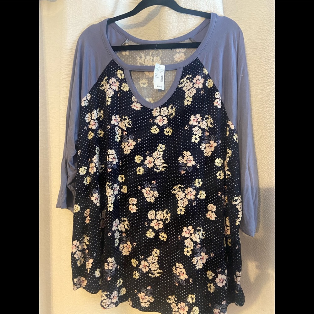Maurices size 3 floral/polka dot baseball top NWT
